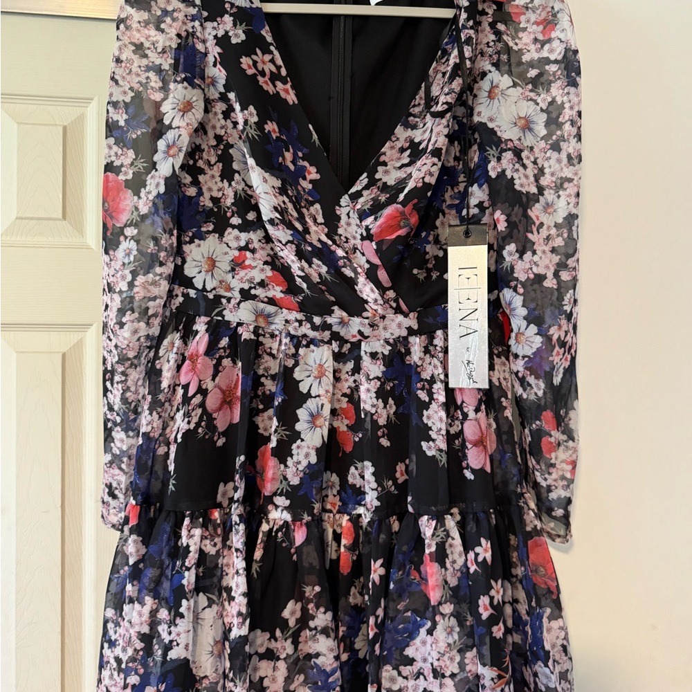 Lena Floral Long Sleeve Dress - Black and Pink